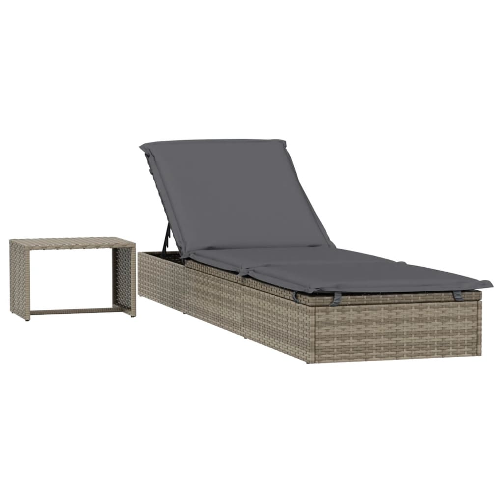 Sun lounger 1 pc. with table grey poly rattan