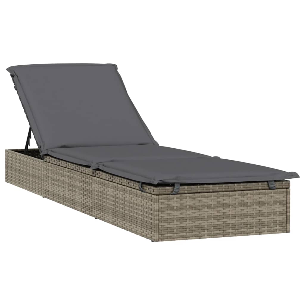 Sun lounger 1 pc. with table grey poly rattan