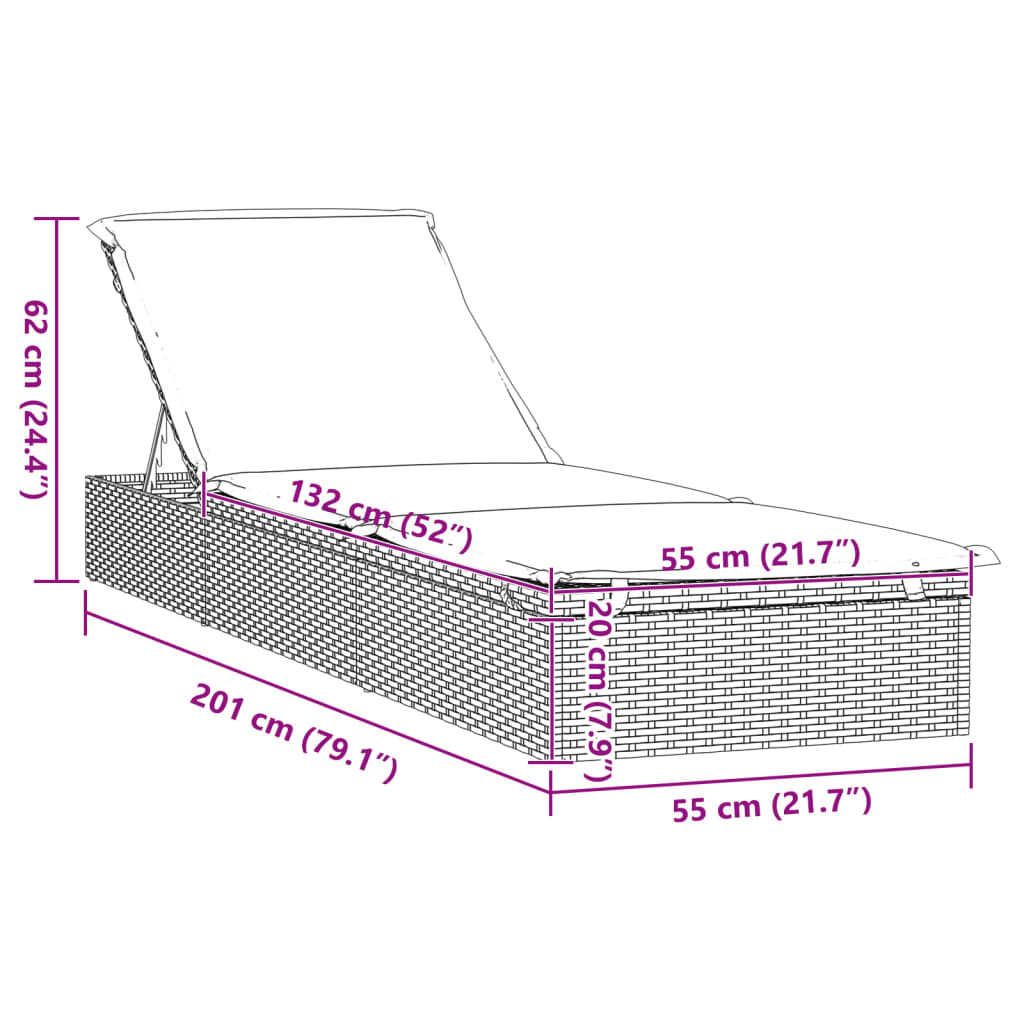 Sun lounger 1 pc. with table grey poly rattan