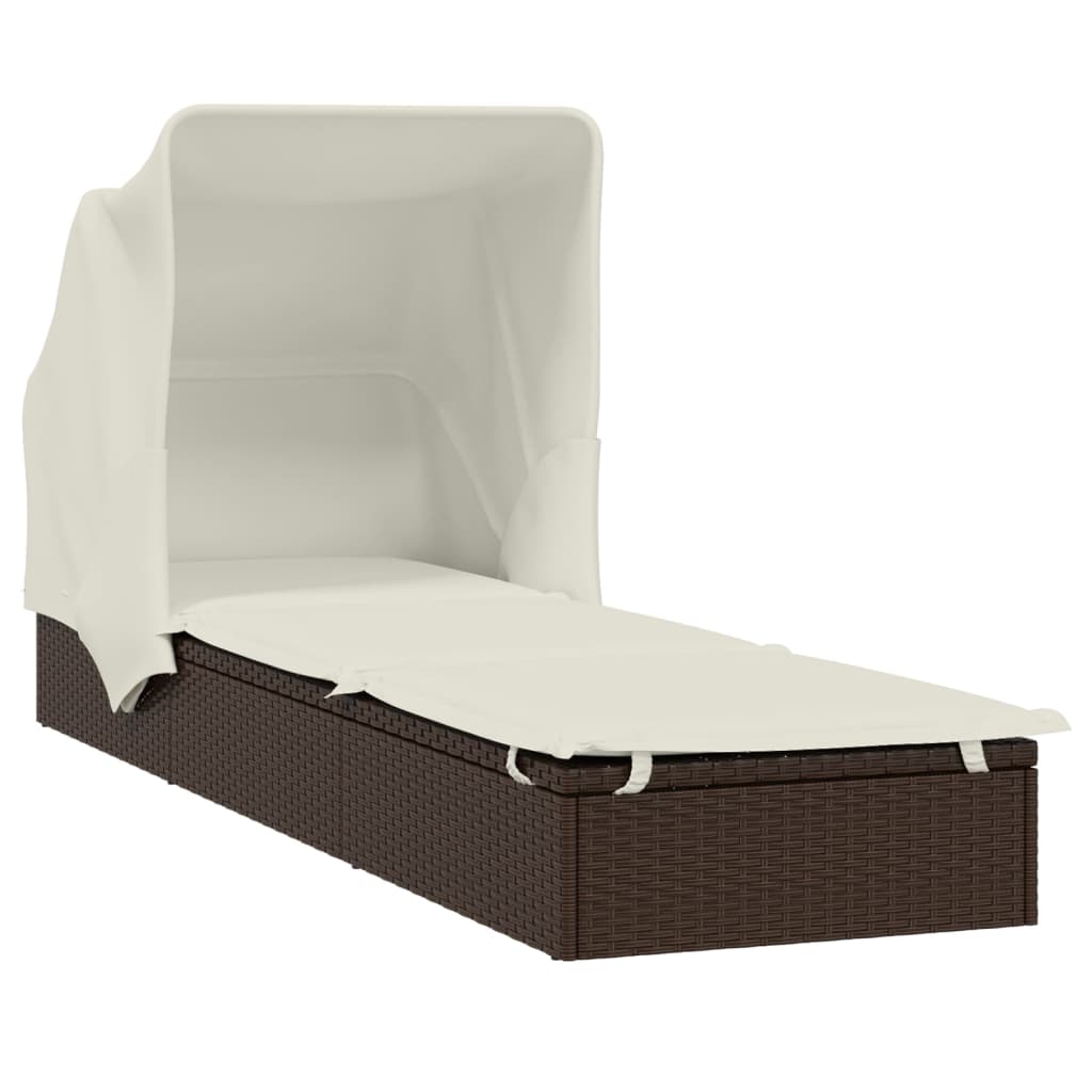 Chaise longue avec toit pliant marron 213x63x97 cm en résine tressée