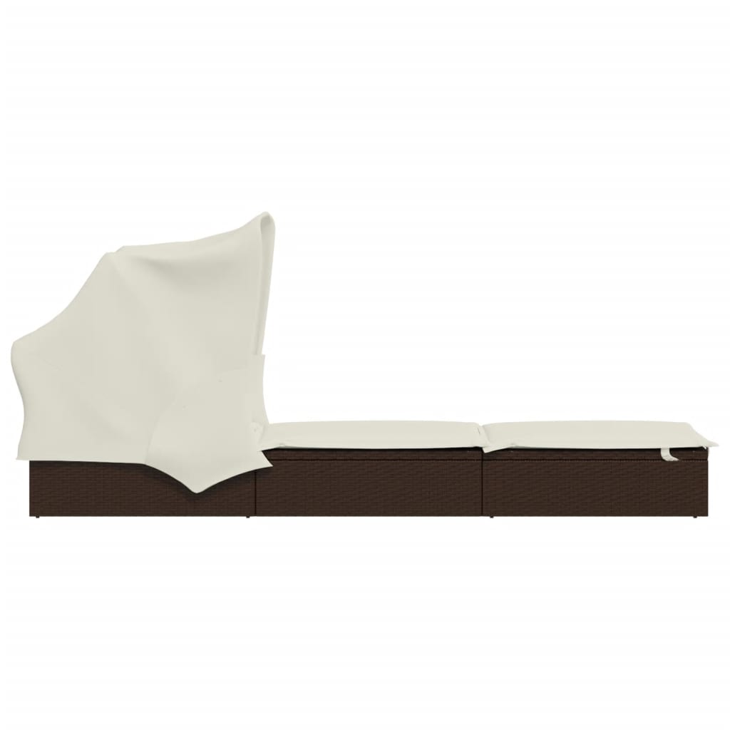 Chaise longue avec toit pliant marron 213x63x97 cm en résine tressée