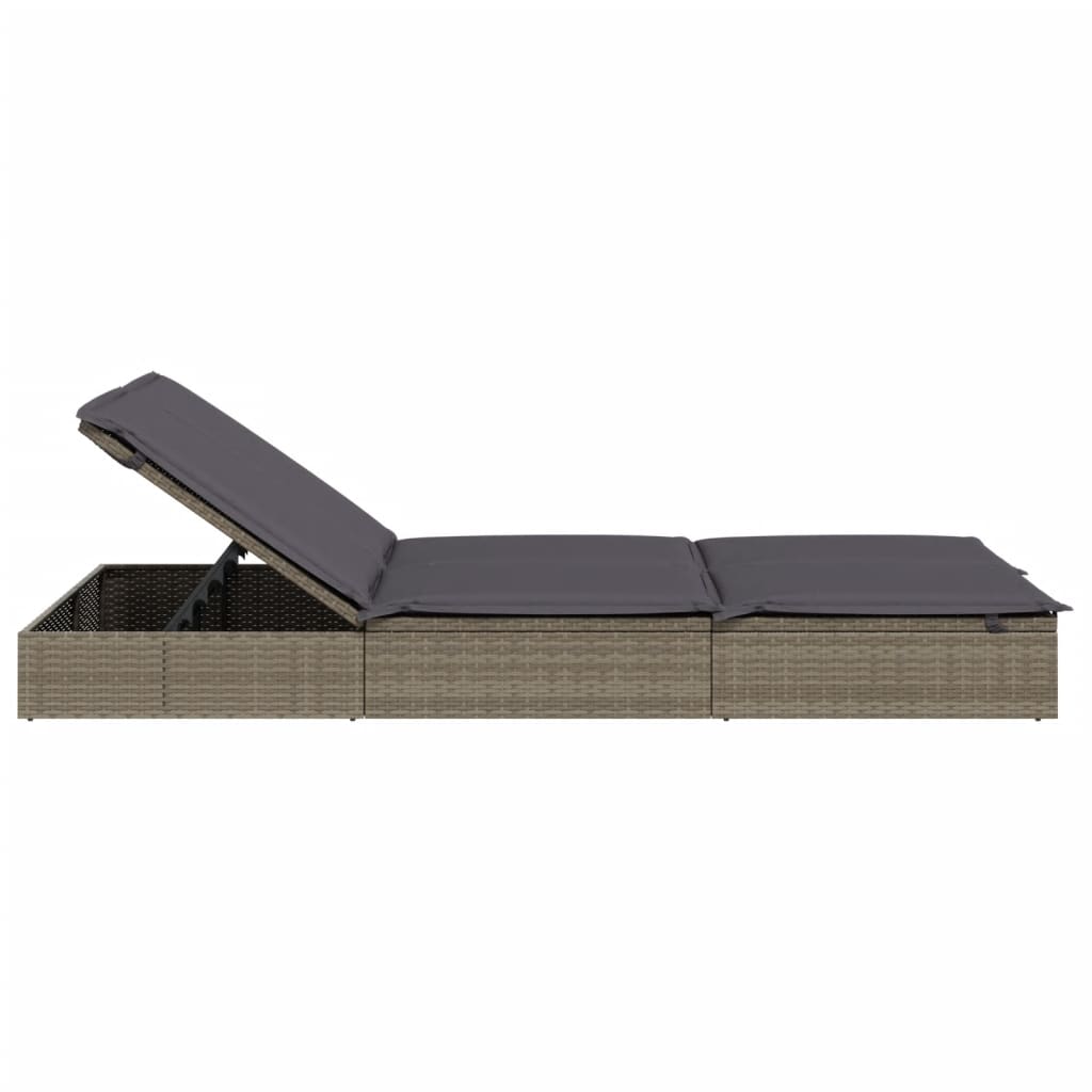 Bain de soleil pour 2 personnes avec coussin en résine tressée grise