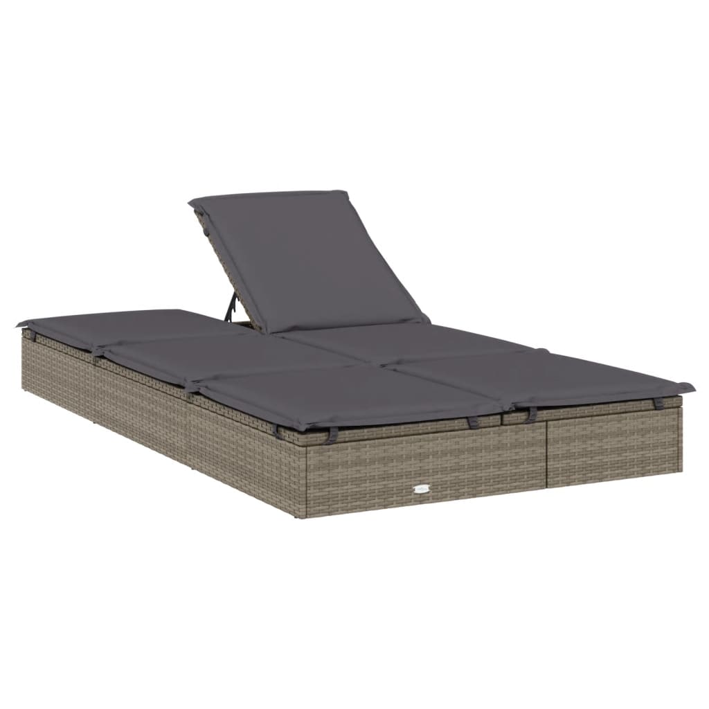 Bain de soleil pour 2 personnes avec coussin en résine tressée grise