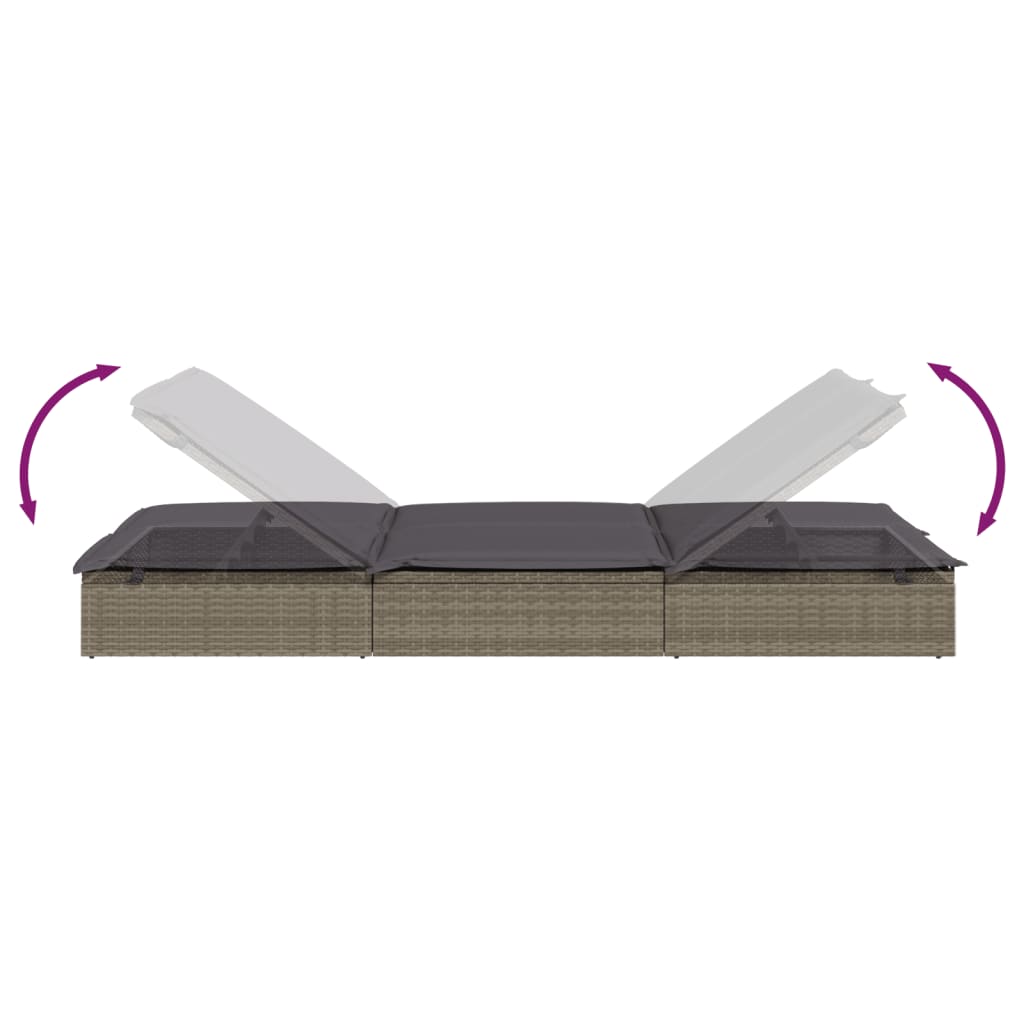 Bain de soleil pour 2 personnes avec coussin en résine tressée grise