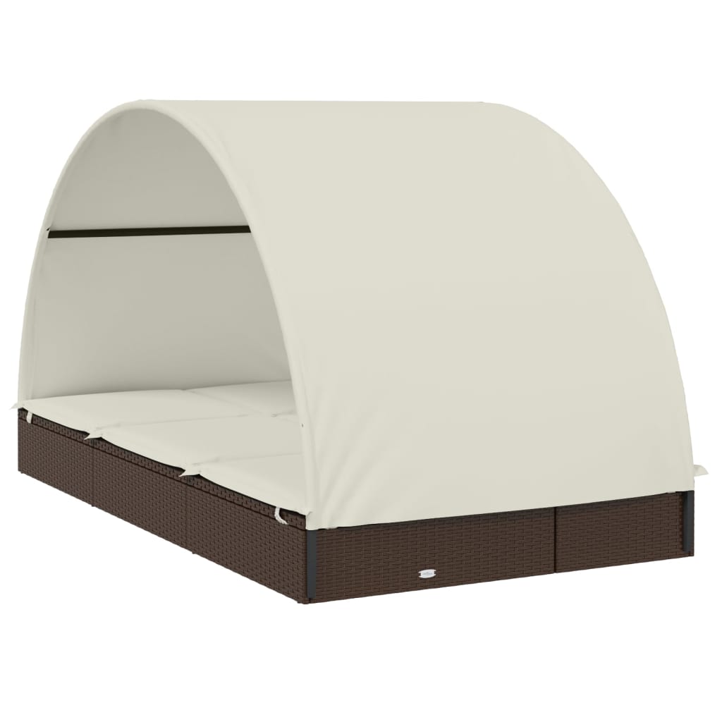 2-person sun lounger with roof brown 211x112x140 poly rattan