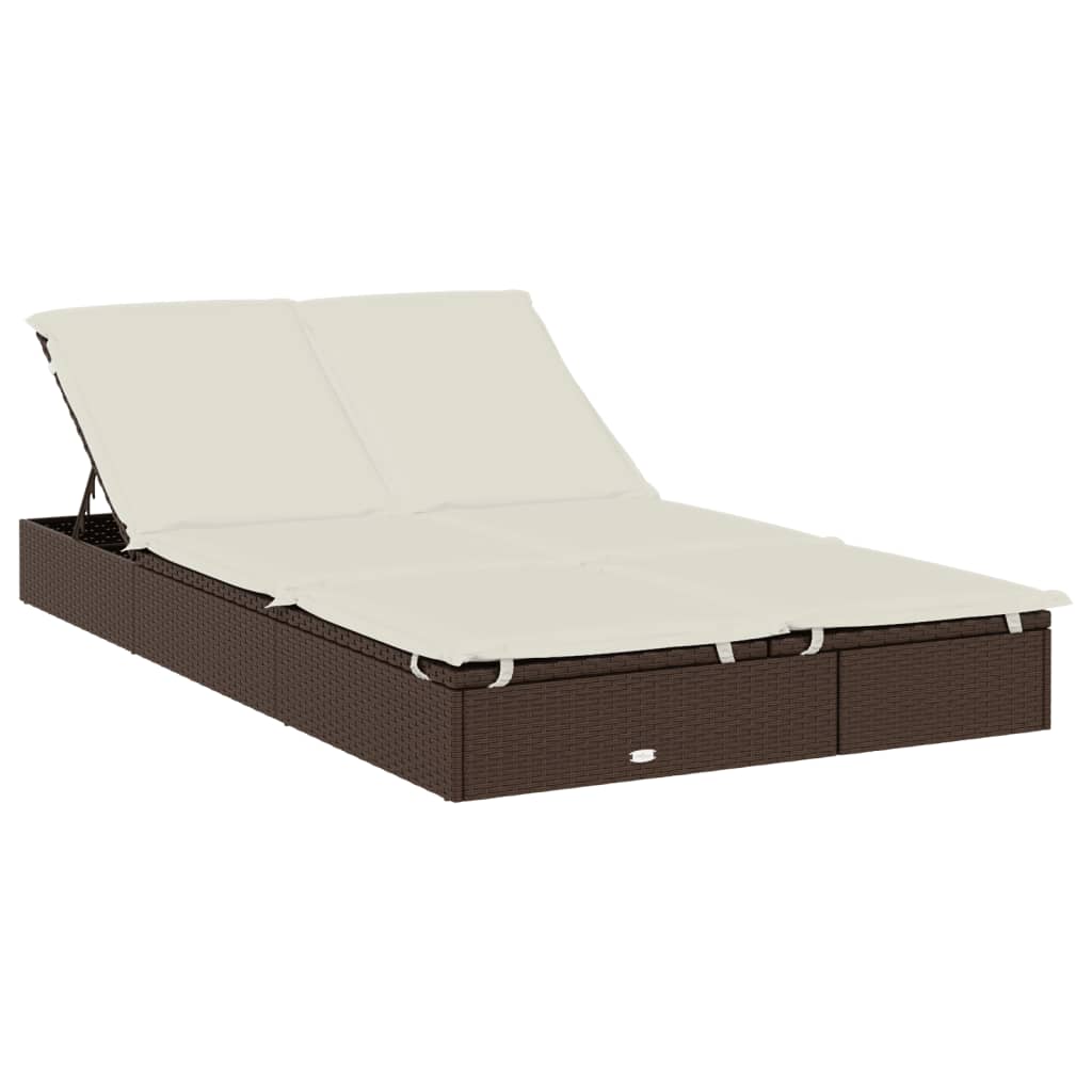 2-person sun lounger with roof brown 211x112x140 poly rattan