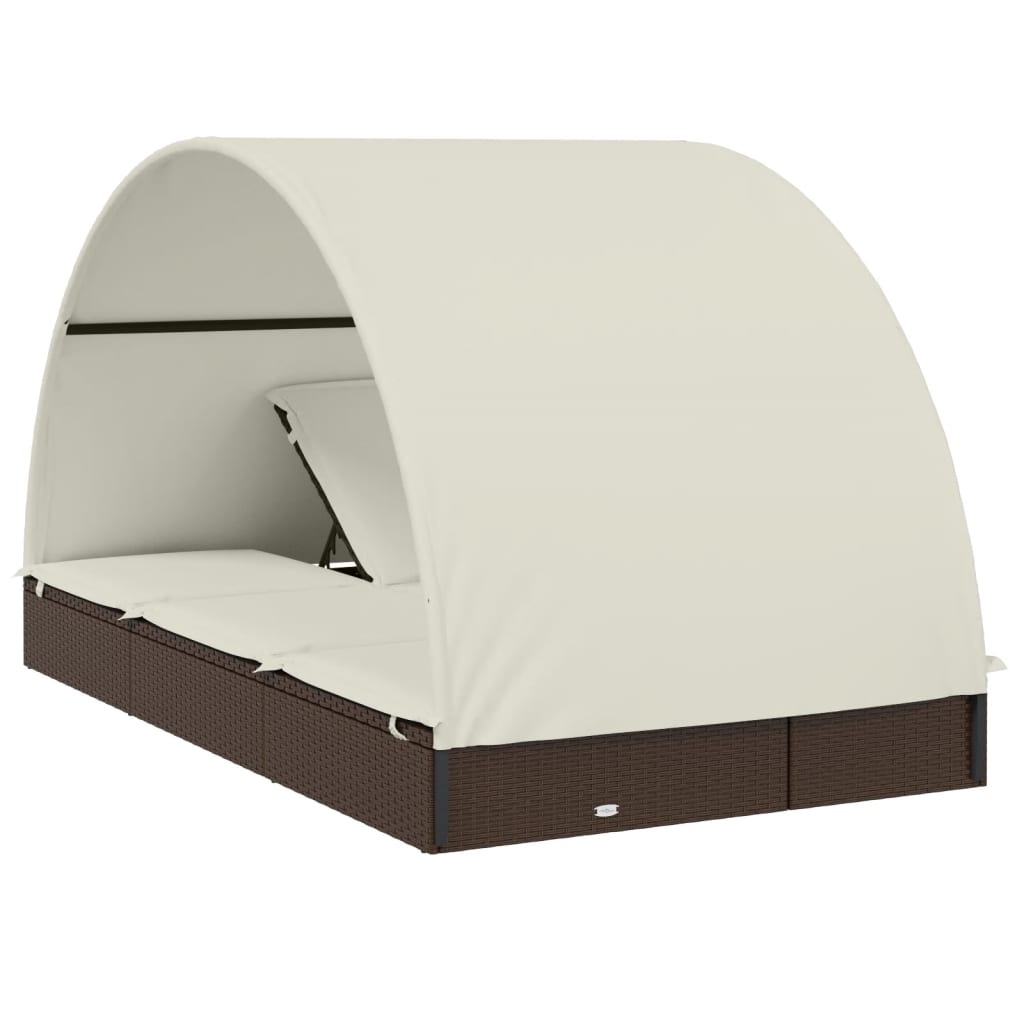 2-person sun lounger with roof brown 211x112x140 poly rattan