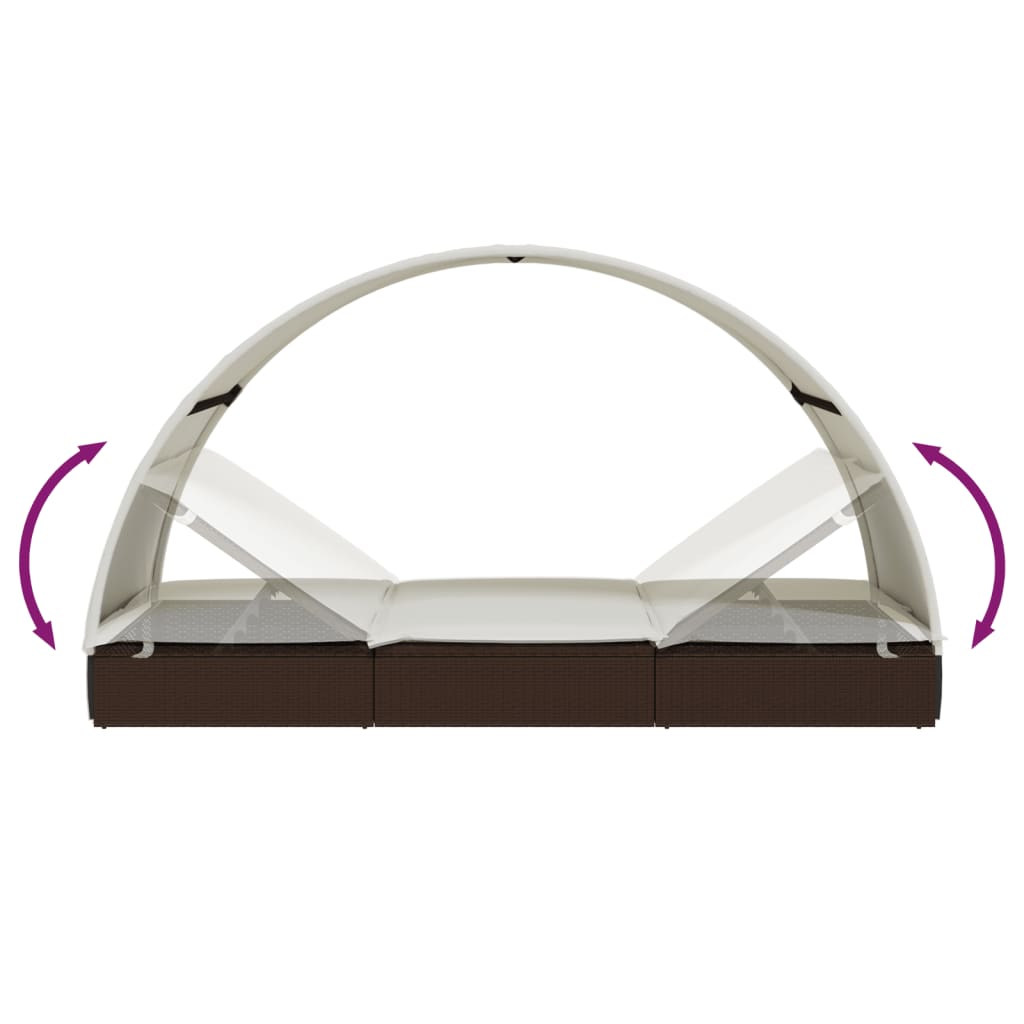 2-person sun lounger with roof brown 211x112x140 poly rattan