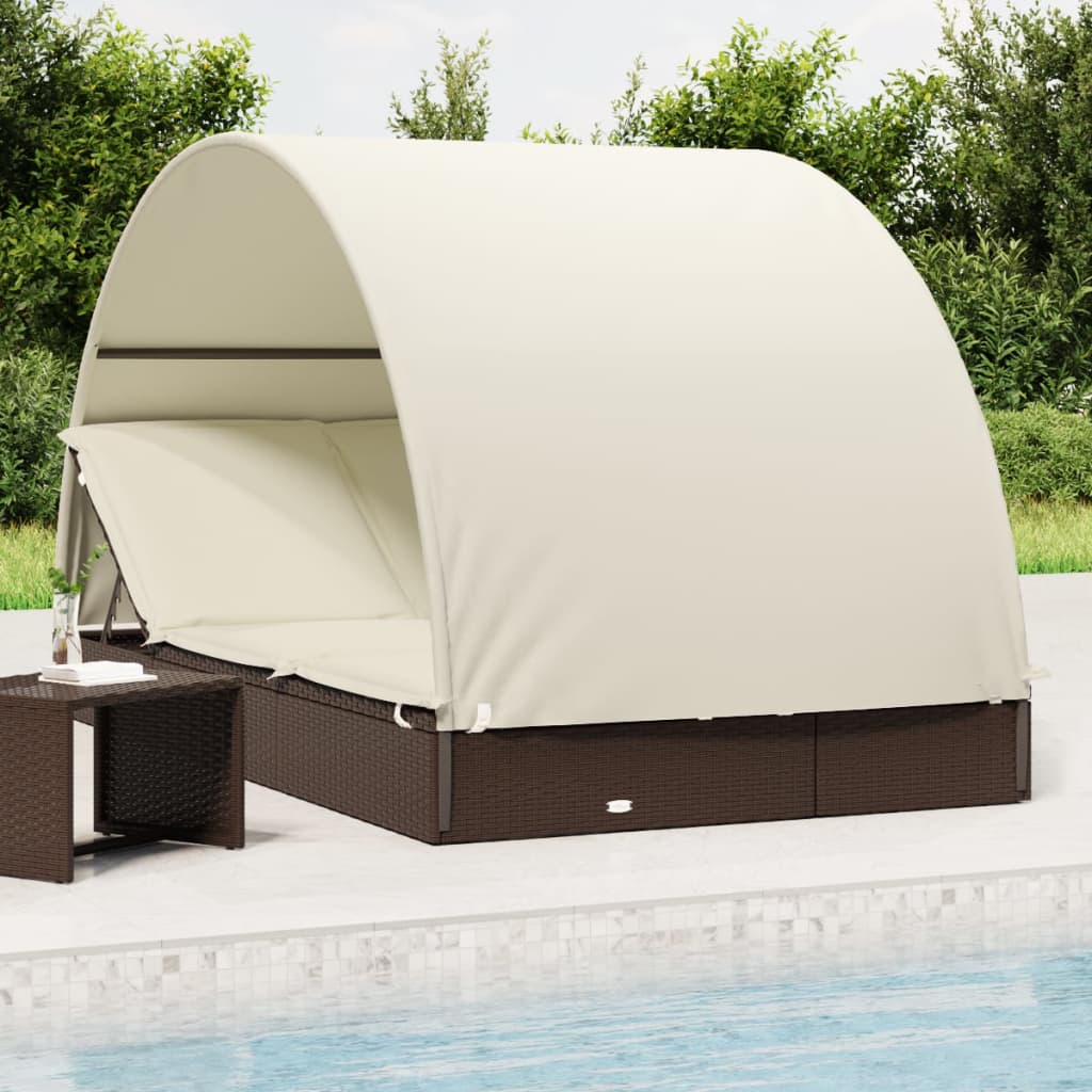 2-person sun lounger with roof brown 211x112x140 poly rattan