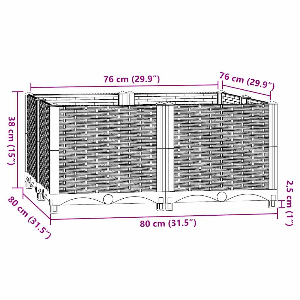 Jardinière surélevée 80x80x38 cm en polypropylène