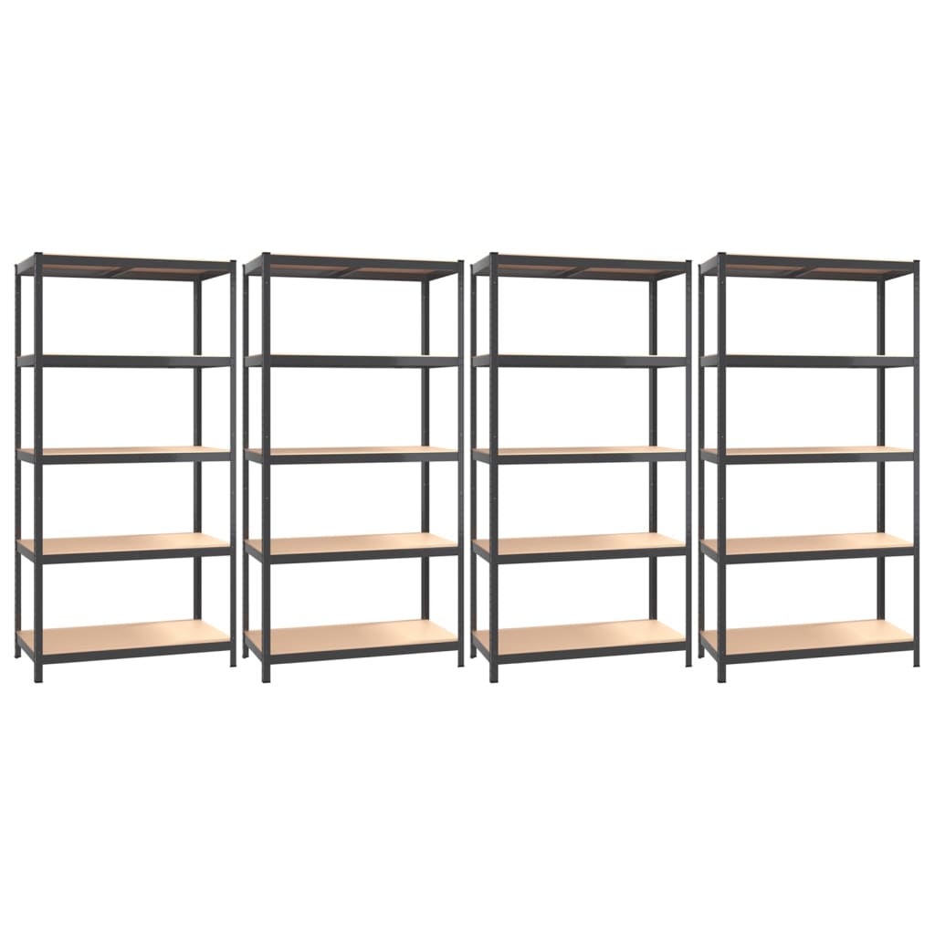 Étagères à 5 niveaux, 4 pièces, acier anthracite et bois