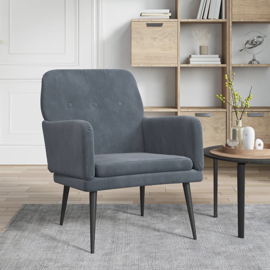 Fauteuil en velours gris foncé 62x79x79 cm