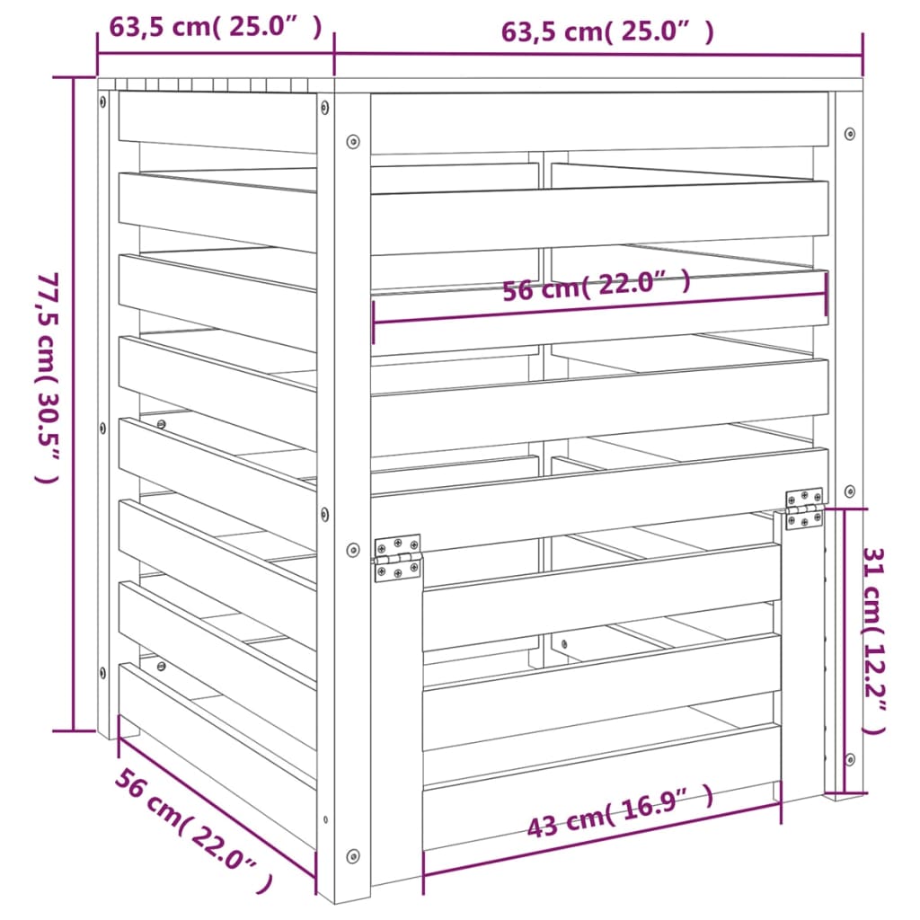 Composteur 63,5x63,5x77,5 cm en bois de pin massif