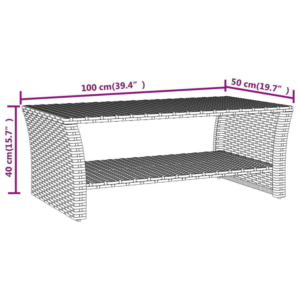 Couchtisch Grau 100x50x40 cm Poly Rattan