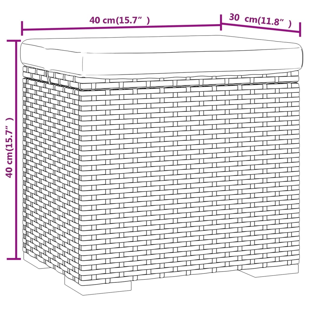 Hocker mit Kissen Schwarz 40x30x40 cm Poly Rattan
