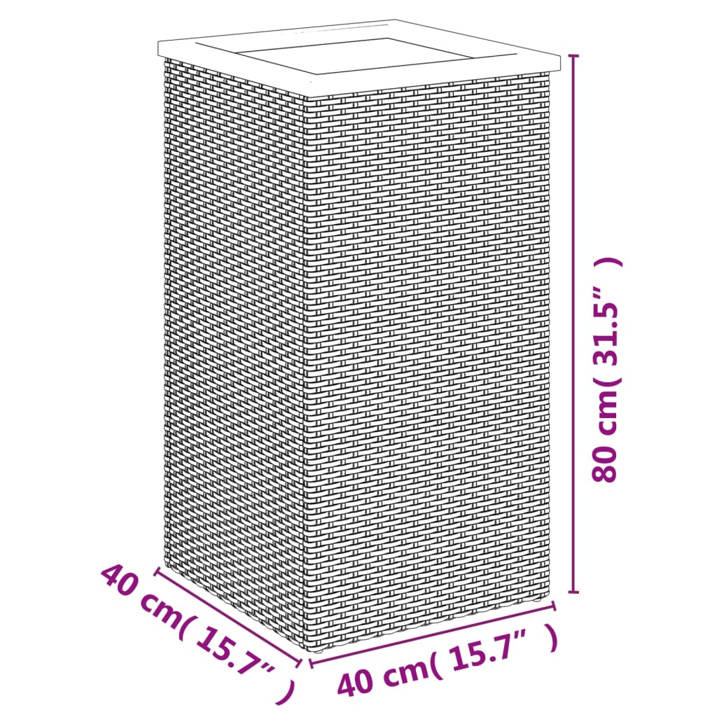 Pflanzkübel Schwarz 40x40x80 cm Poly Rattan