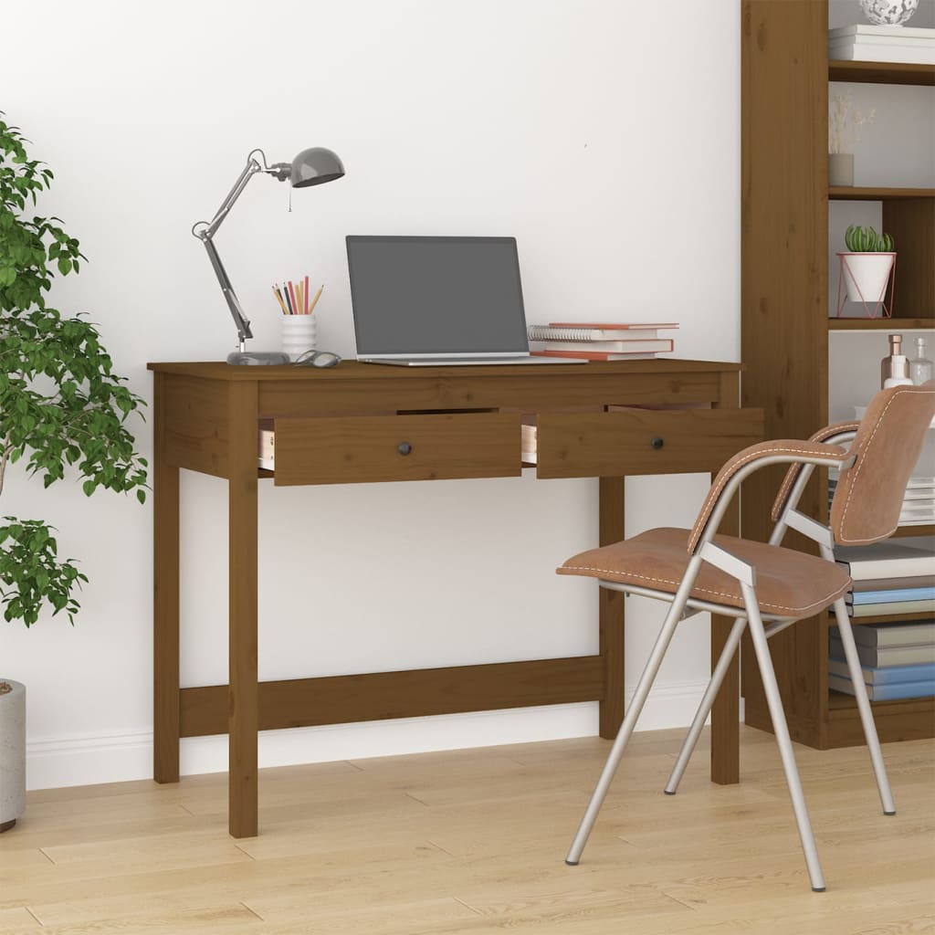 Desk with drawers honey brown 100x50x78 cm solid wood