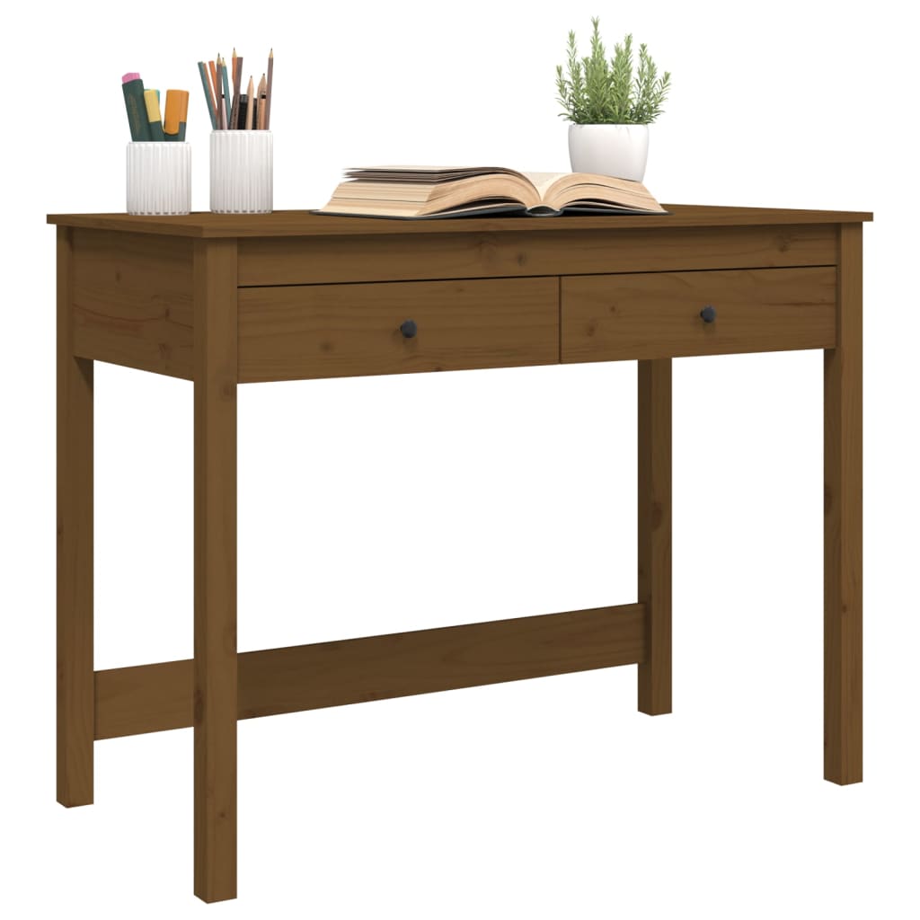 Desk with drawers honey brown 100x50x78 cm solid wood