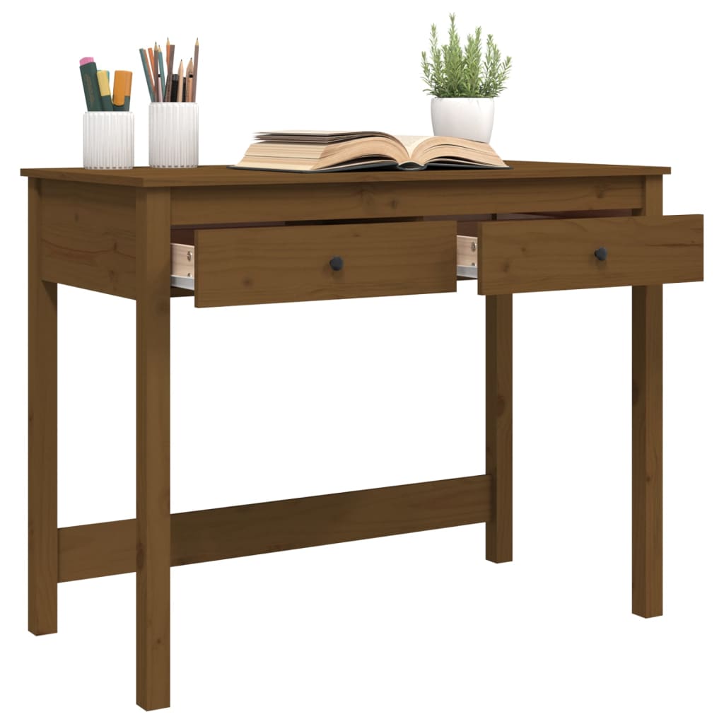 Desk with drawers honey brown 100x50x78 cm solid wood