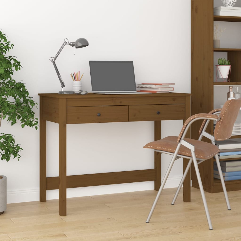 Desk with drawers honey brown 100x50x78 cm solid wood