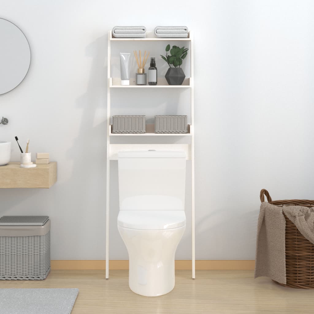 Toilet Shelf White 63.5x32x179 cm Solid Pine Wood