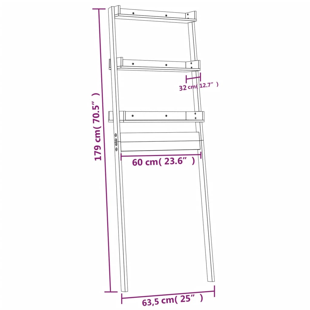 Toilet Shelf White 63.5x32x179 cm Solid Pine Wood