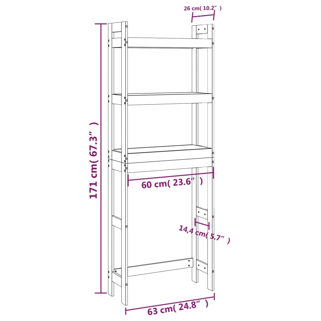 Toilet shelf 63x26x171 cm solid pine wood