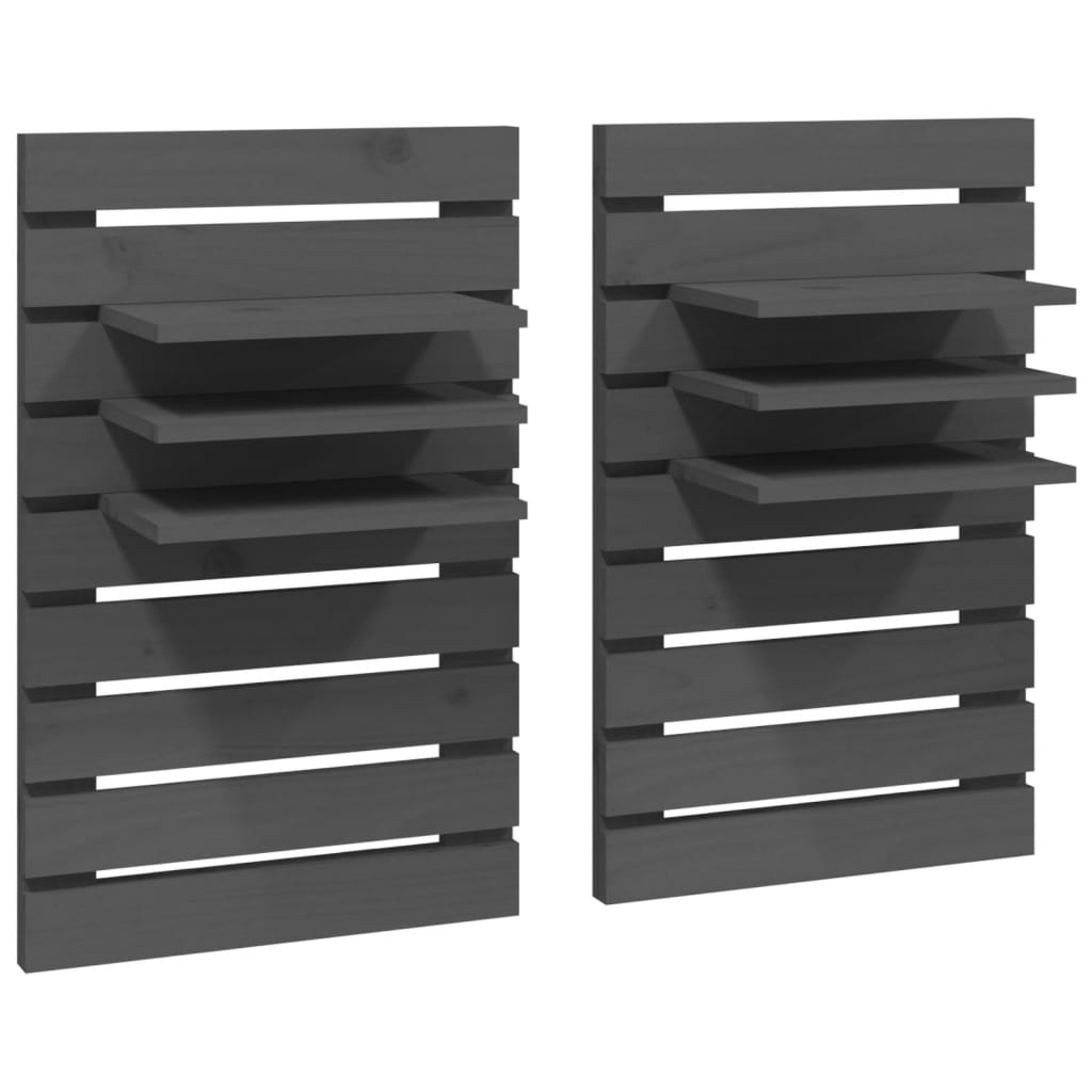 Wall Bedside Tables 2 pcs. Gray Solid Pine