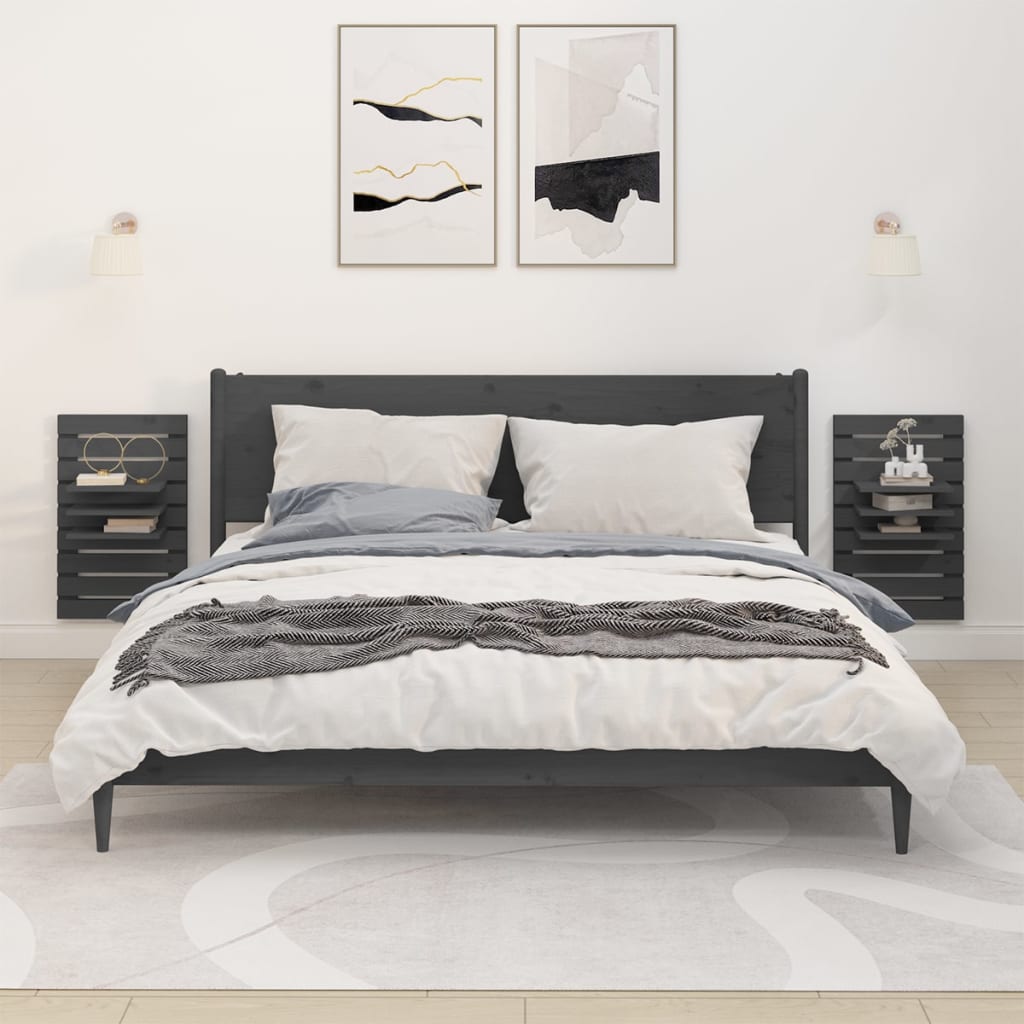 Wall Bedside Tables 2 pcs. Gray Solid Pine