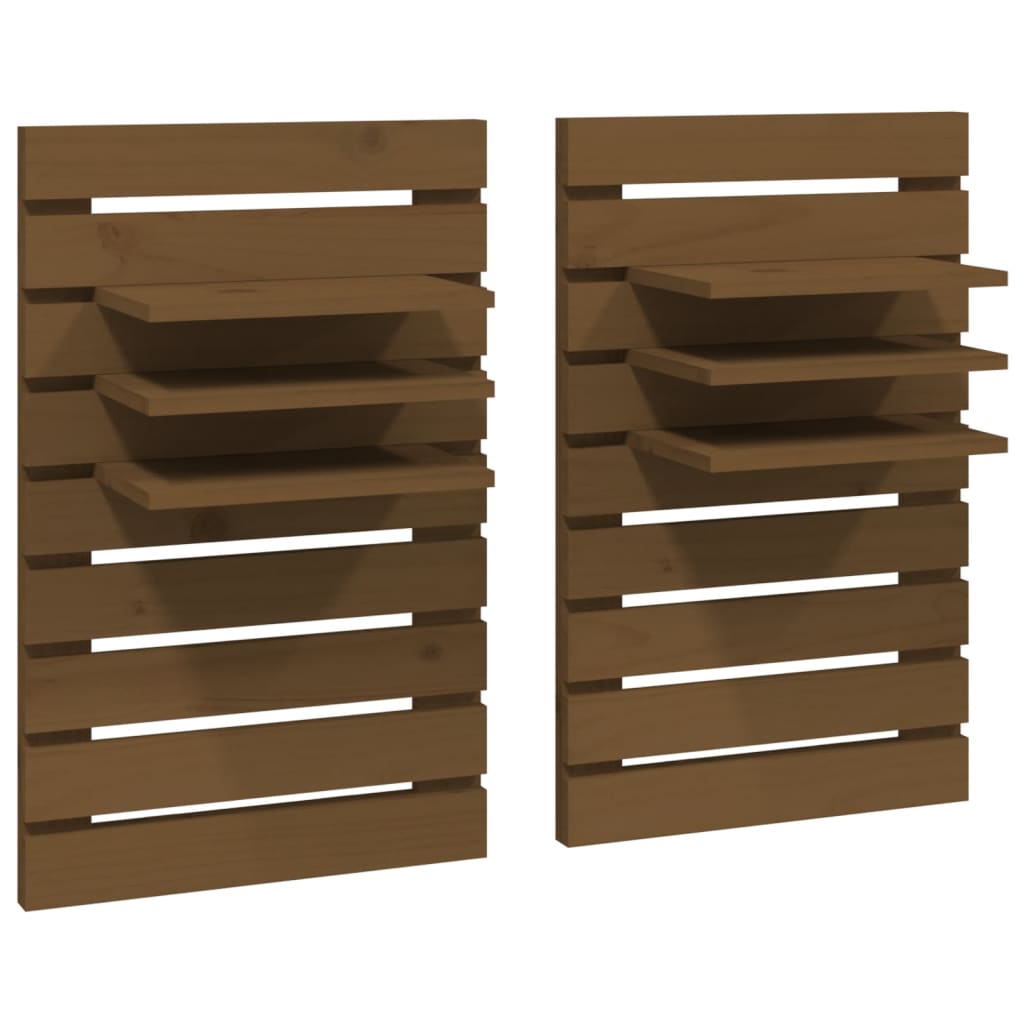 Wall-mounted bedside tables 2 pieces honey brown solid pine