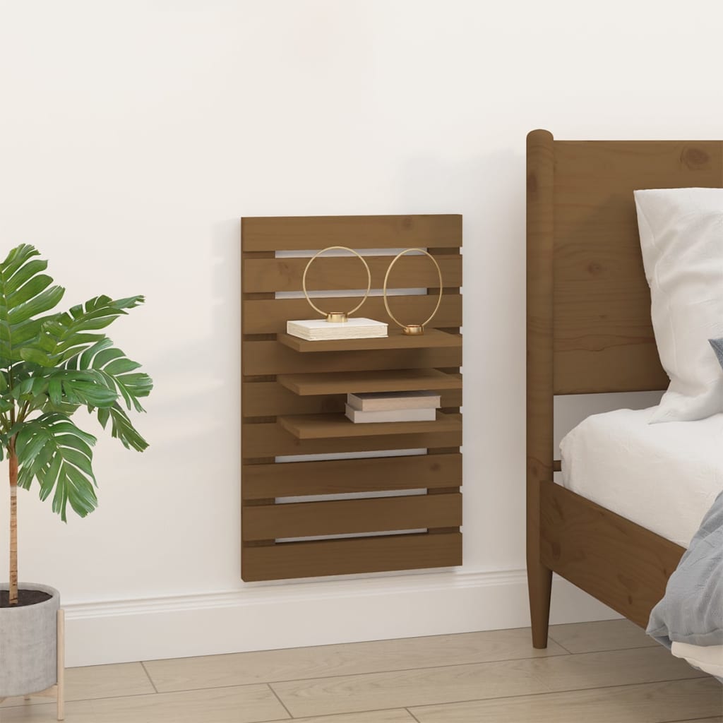 Wall-mounted bedside tables 2 pieces honey brown solid pine