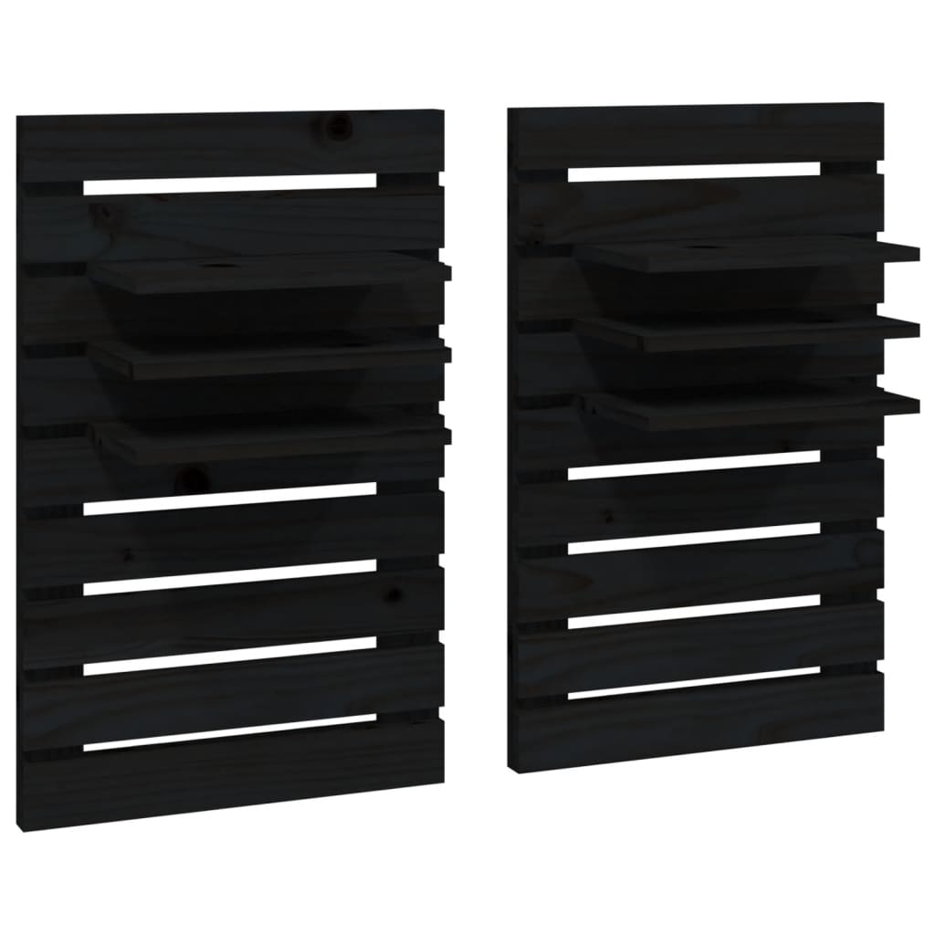 Wall Bedside Tables 2 pcs. Black Solid Pine
