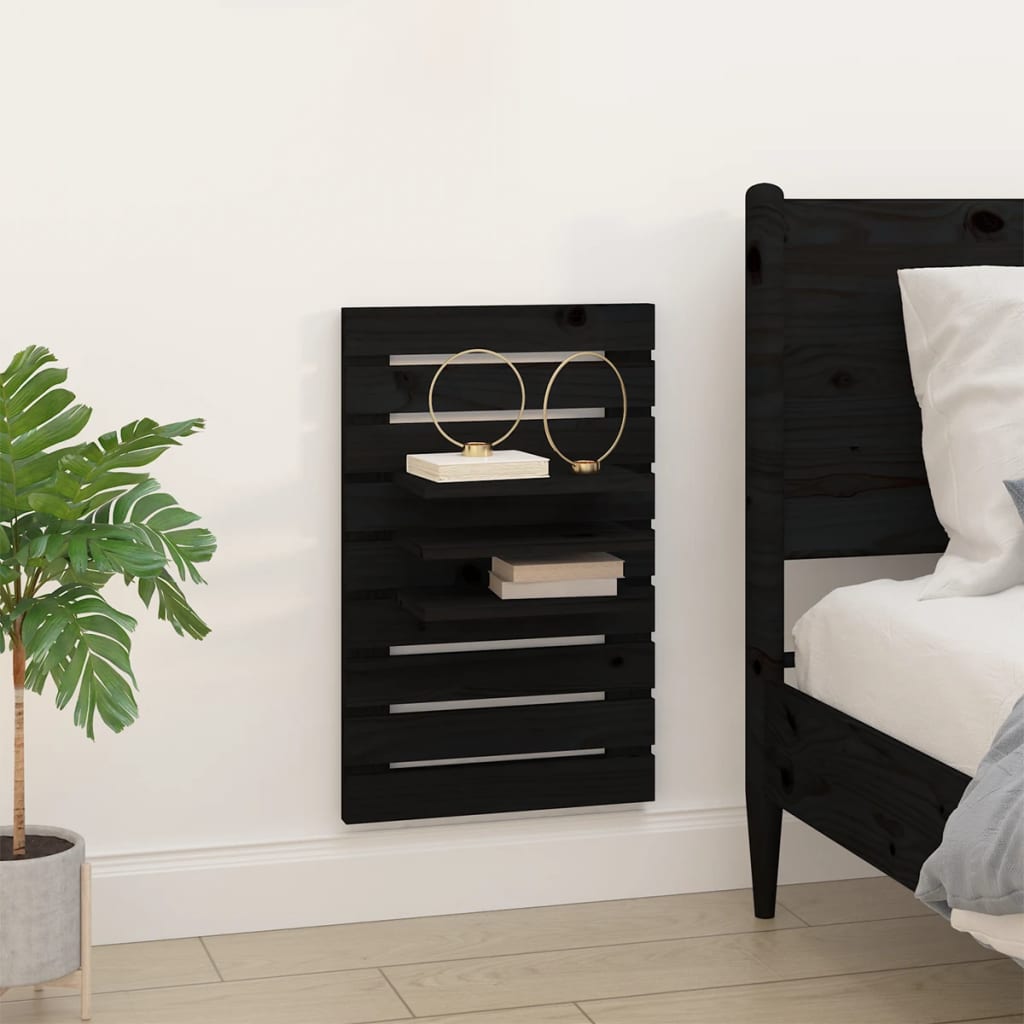 Wall Bedside Tables 2 pcs. Black Solid Pine
