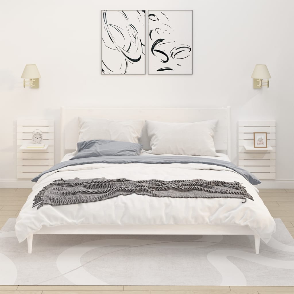 Wall Bedside Tables 2 pcs. White Solid Pine