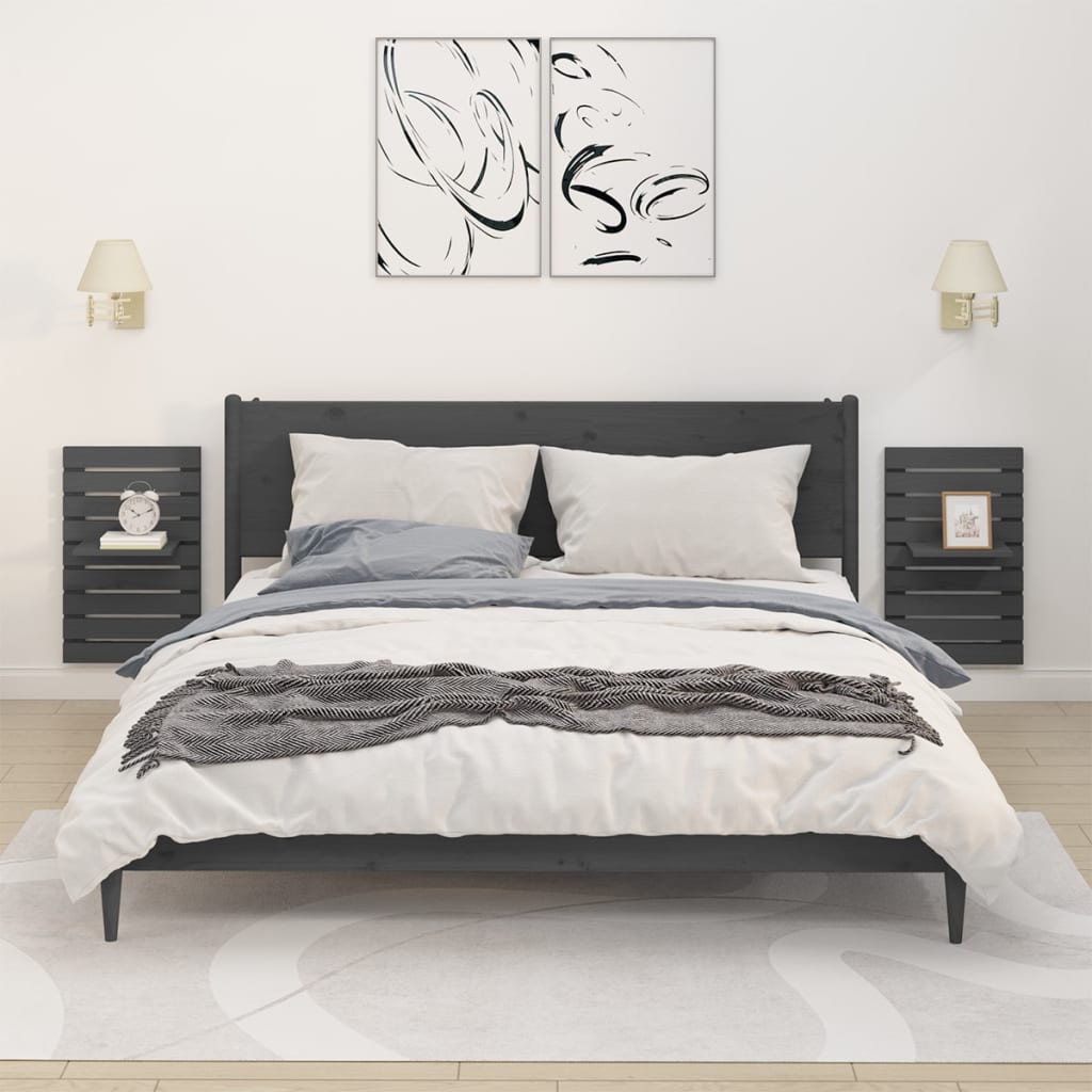 Wall Bedside Tables 2 pcs. Gray Solid Pine