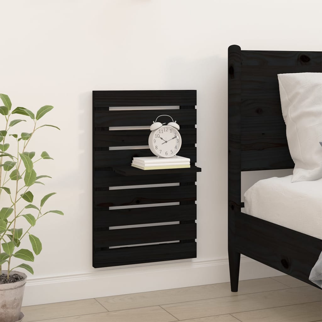 Wall Bedside Tables 2 pcs. Black Solid Pine