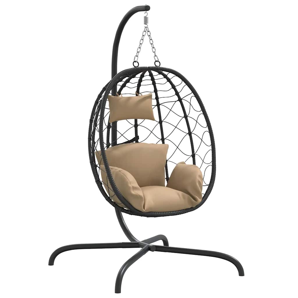 Hängesessel mit Kissen Taupe Poly Rattan & Stahl