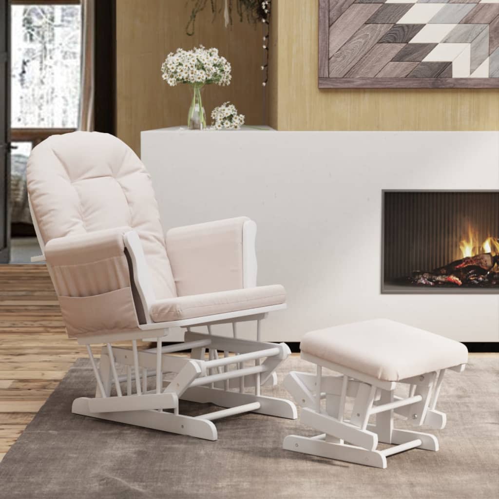 Fauteuil à bascule avec repose-pieds coulissant en tissu rose clair
