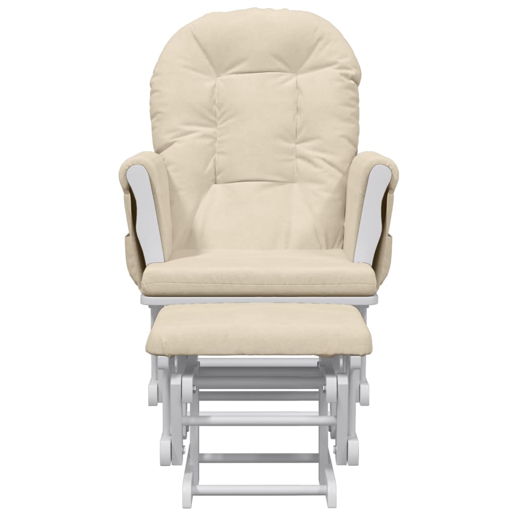Fauteuil à bascule avec repose-pieds coulissant en tissu blanc crème