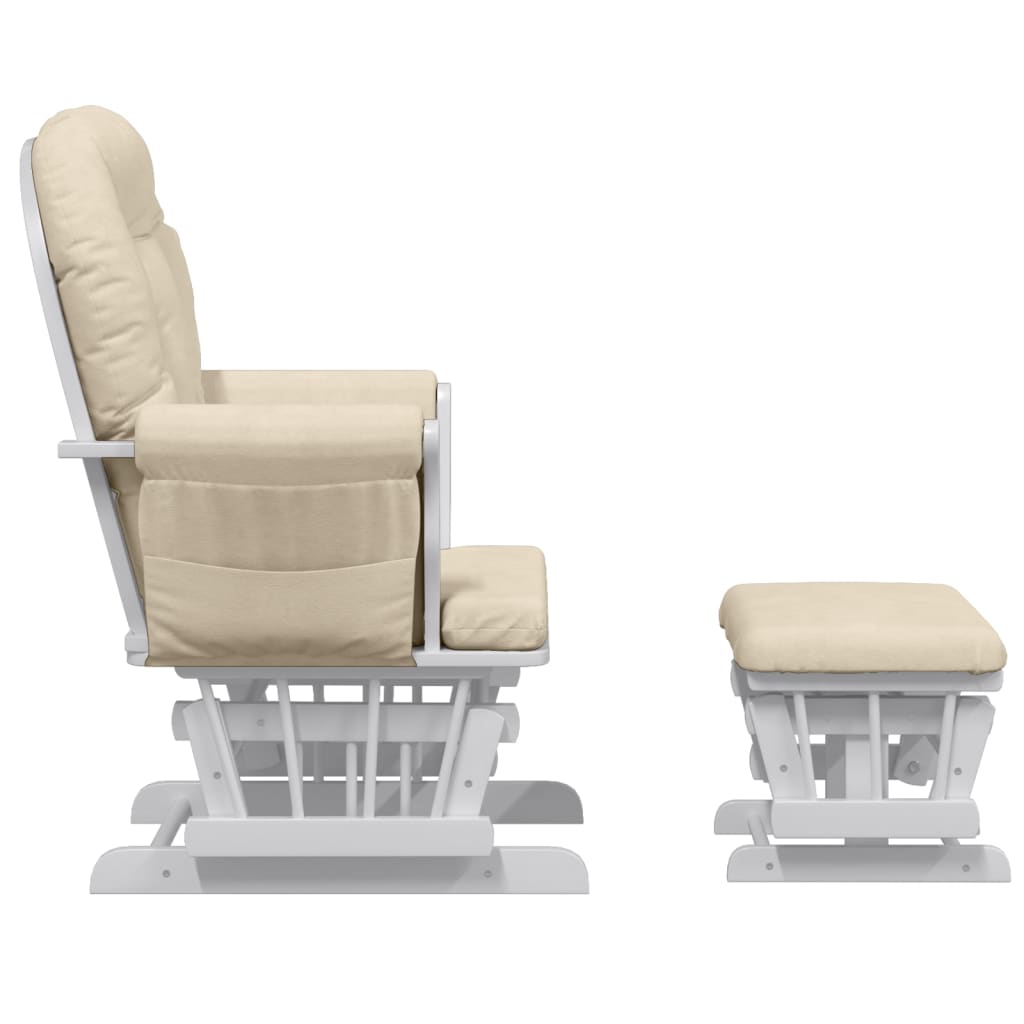 Fauteuil à bascule avec repose-pieds coulissant en tissu blanc crème