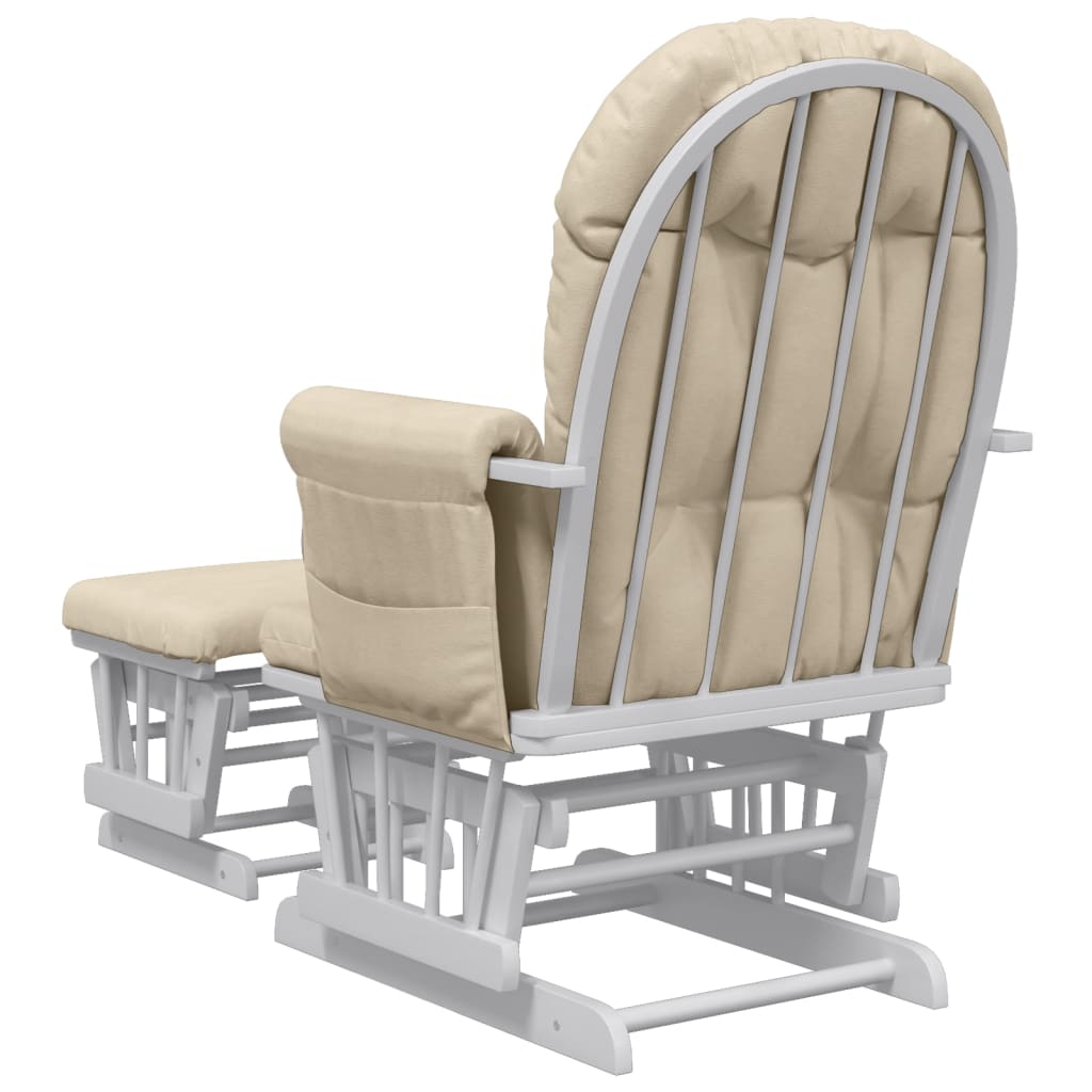 Fauteuil à bascule avec repose-pieds coulissant en tissu blanc crème