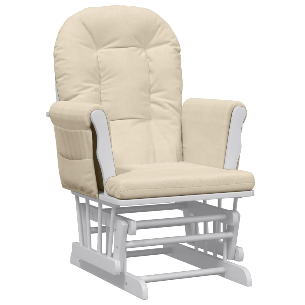 Fauteuil à bascule avec repose-pieds coulissant en tissu blanc crème
