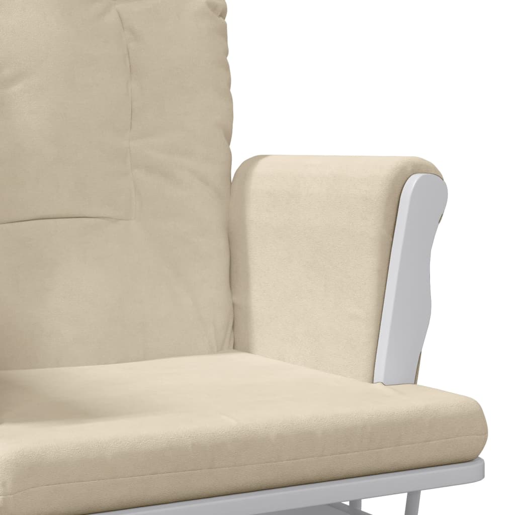 Fauteuil à bascule avec repose-pieds coulissant en tissu blanc crème