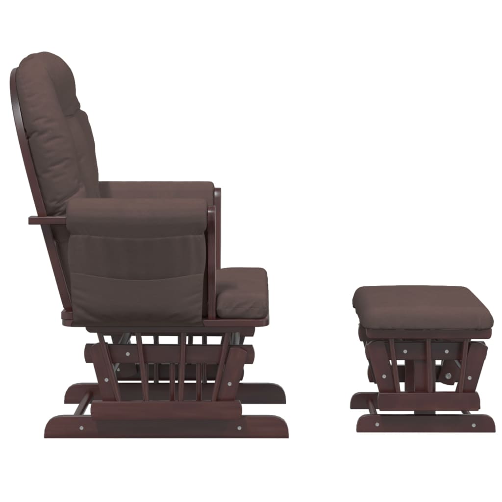 Fauteuil à bascule avec tabouret coulissant en tissu marron