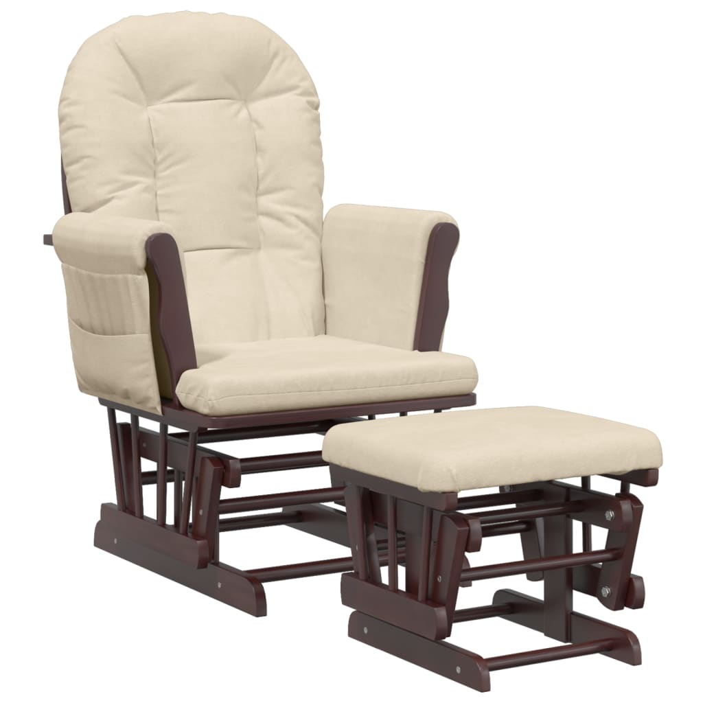 Fauteuil à bascule avec repose-pieds coulissant en tissu blanc crème