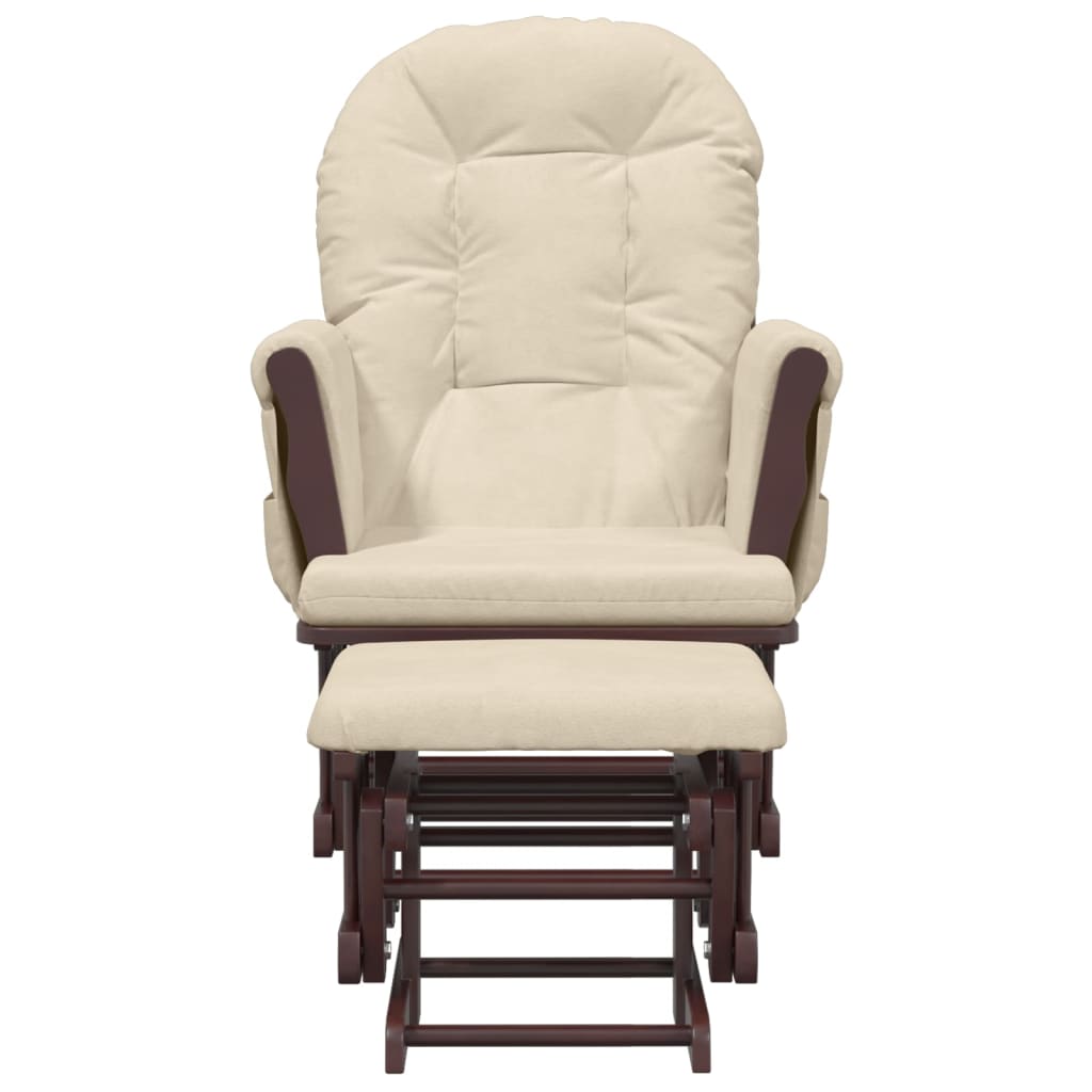 Fauteuil à bascule avec repose-pieds coulissant en tissu blanc crème