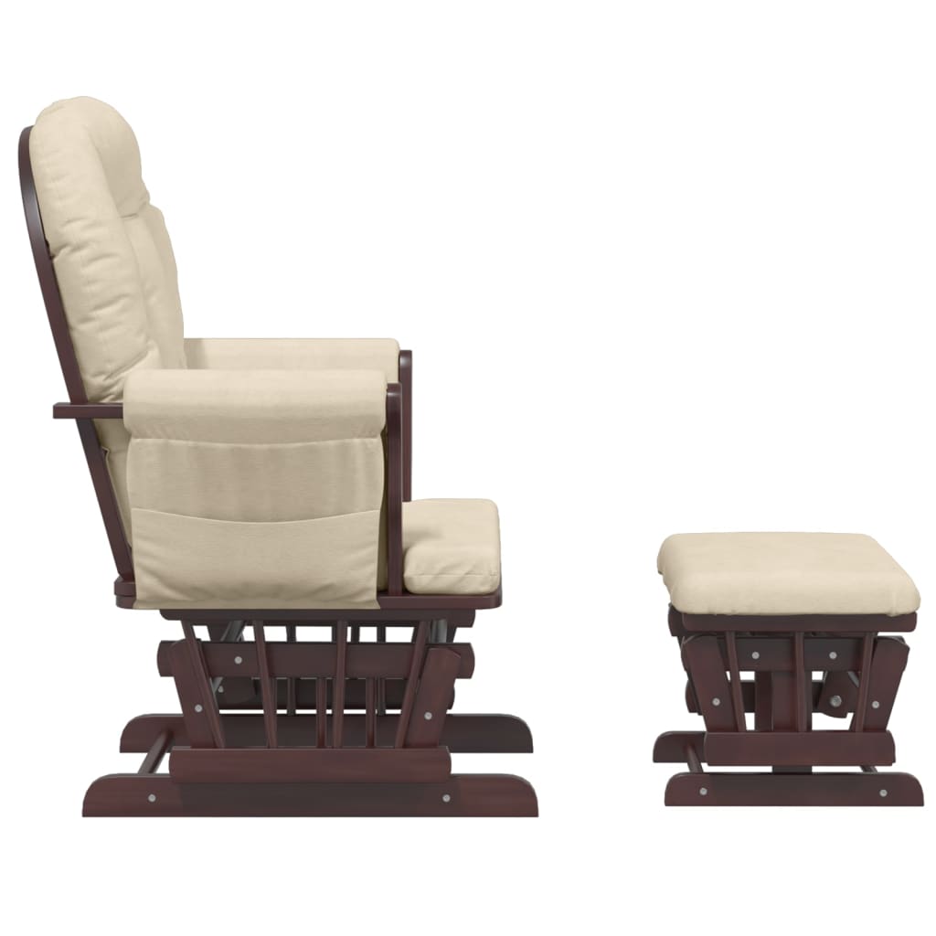 Fauteuil à bascule avec repose-pieds coulissant en tissu blanc crème