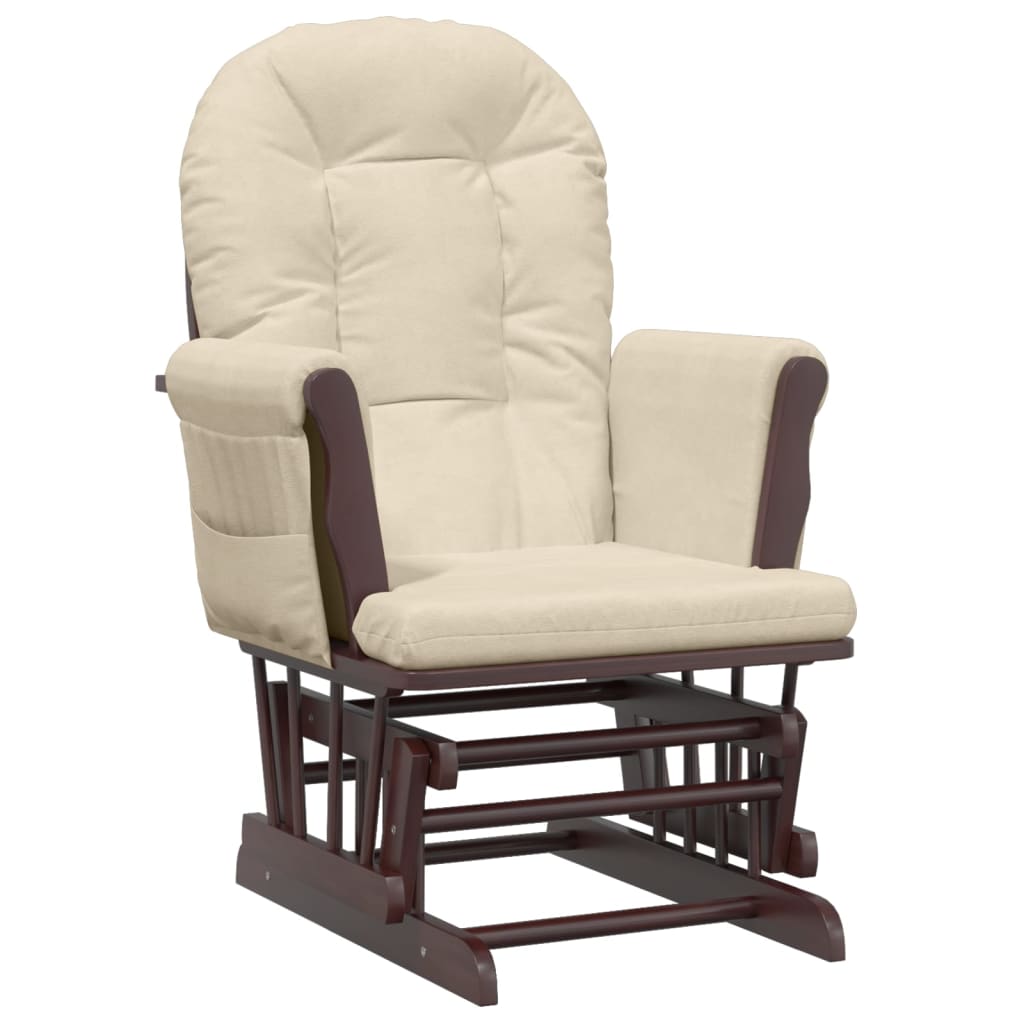 Fauteuil à bascule avec repose-pieds coulissant en tissu blanc crème