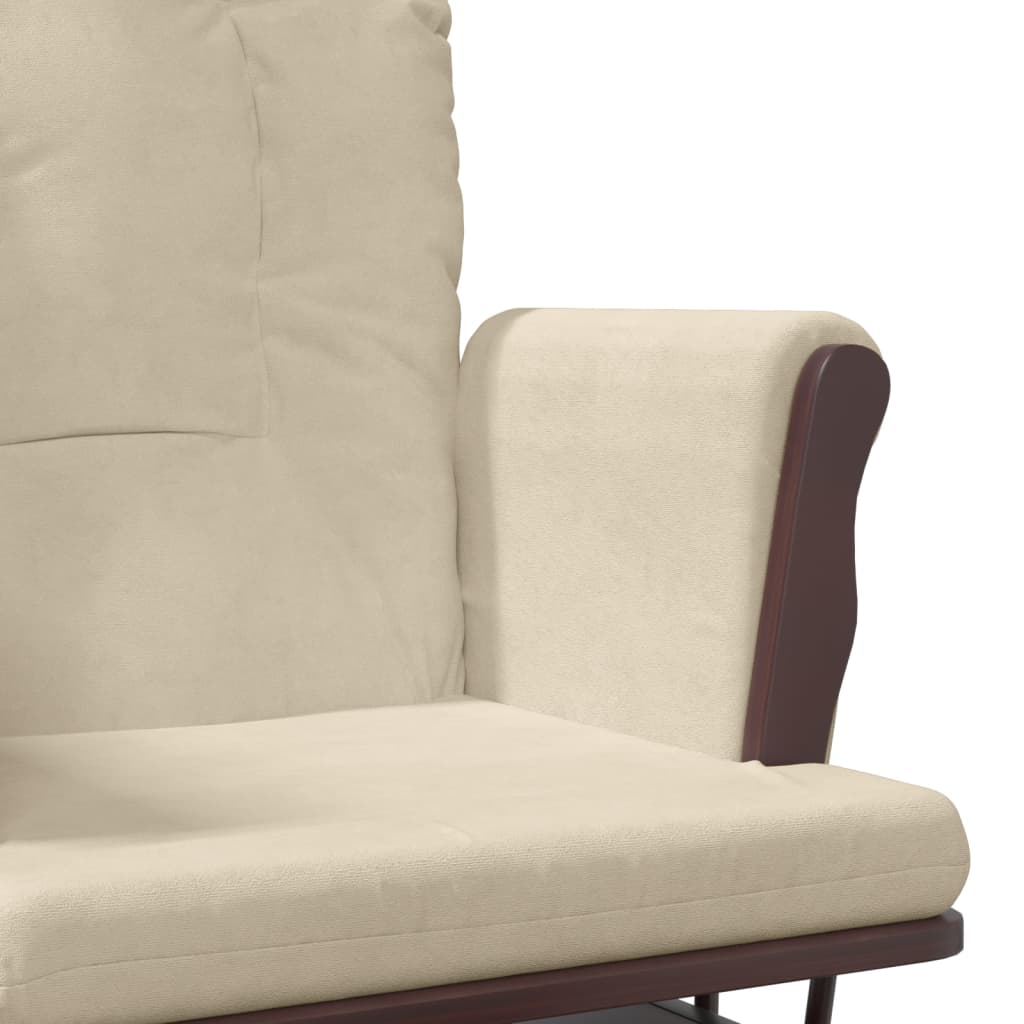Fauteuil à bascule avec repose-pieds coulissant en tissu blanc crème