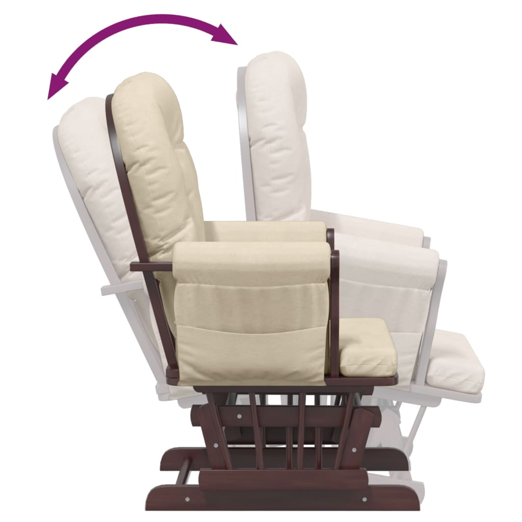 Fauteuil à bascule avec repose-pieds coulissant en tissu blanc crème